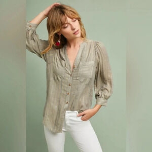 Anthropologie Gold Mandarin Collar Blouse